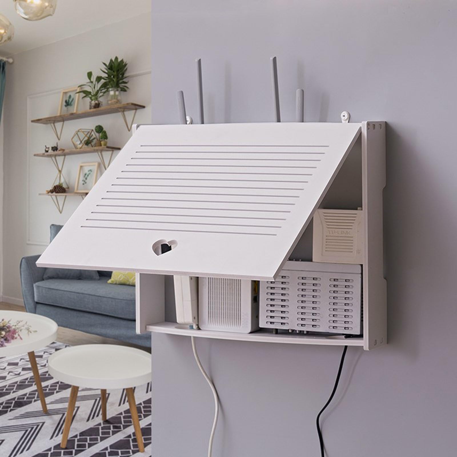 Jieddey Wifi-router-opbergdoos, router, opbergdoos, wandhouder, wifi-rek, woonkamer, tv-wandrek, set, topbox, rek voor woondecoratie, wit, voor thuis, slaapkamer, woonkamer, kantoor, zwart