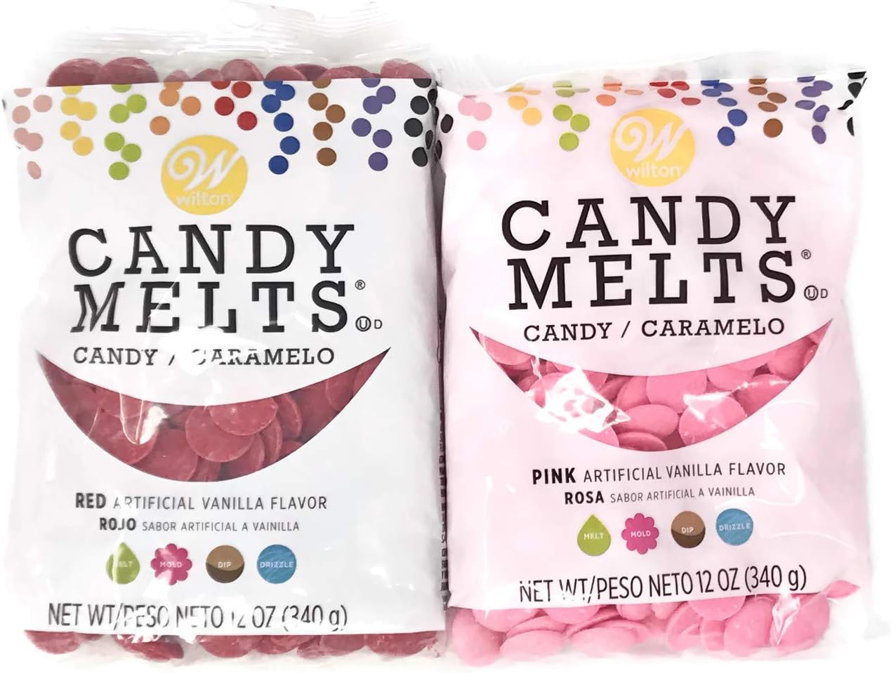 Bundle of Wilton Candy Melts, Red and Pink, 12 Ounces Each