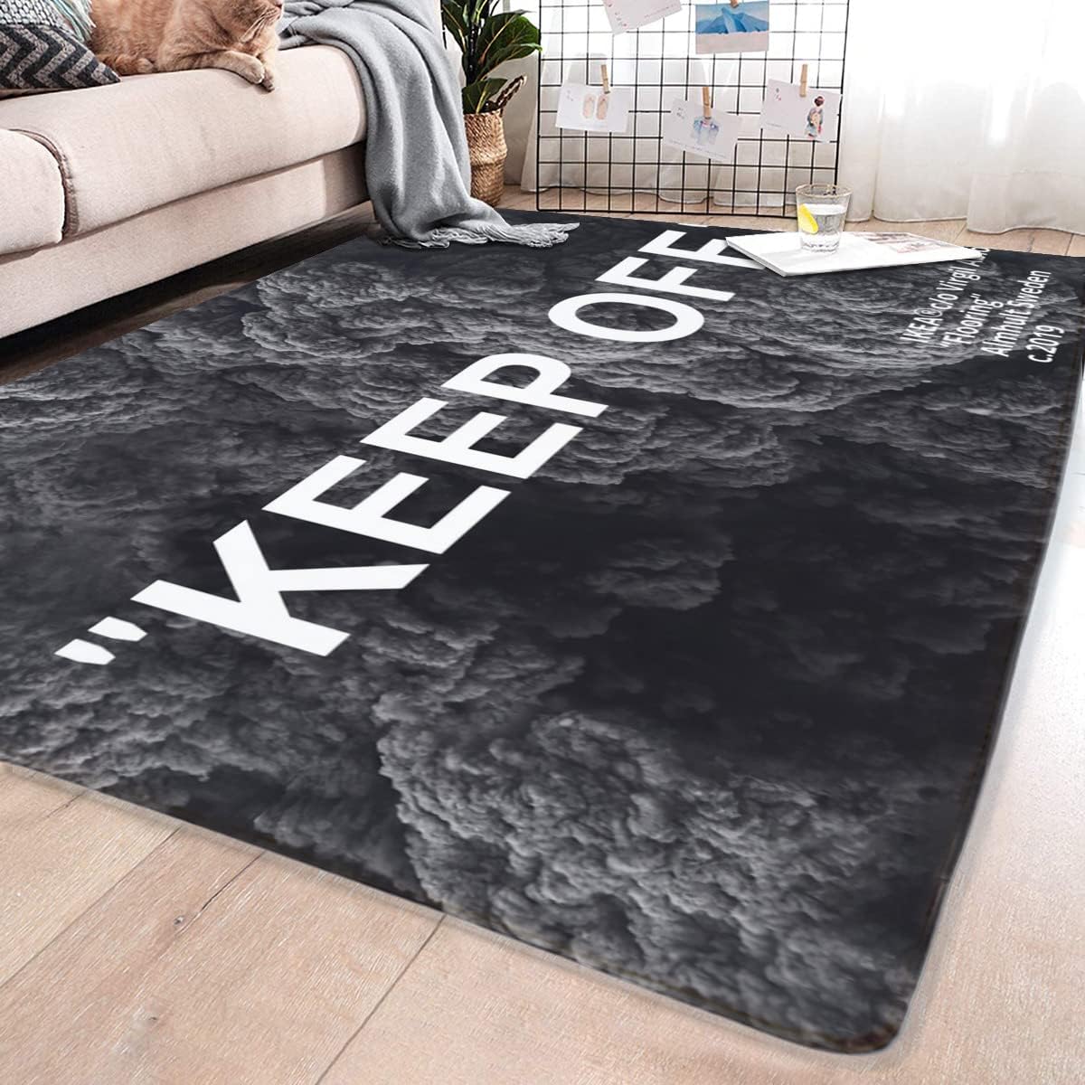Keep Off Area Rug Black Gray Rug Modern 3D Printing Carpet Large Popular Anti- Slip Floor Mats for Livingroom Bedroom Playroom Office 4'x 5.3'