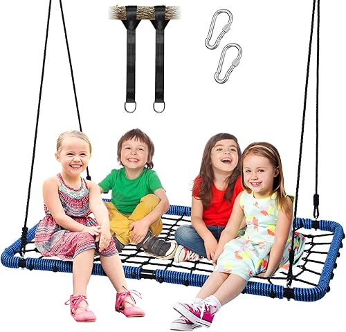 Trekassy Columpio grande de tela de araña de 60 pulgadas para niños y adultos con 2 correas para colgar, marco de acero y cuerdas ajustables, color