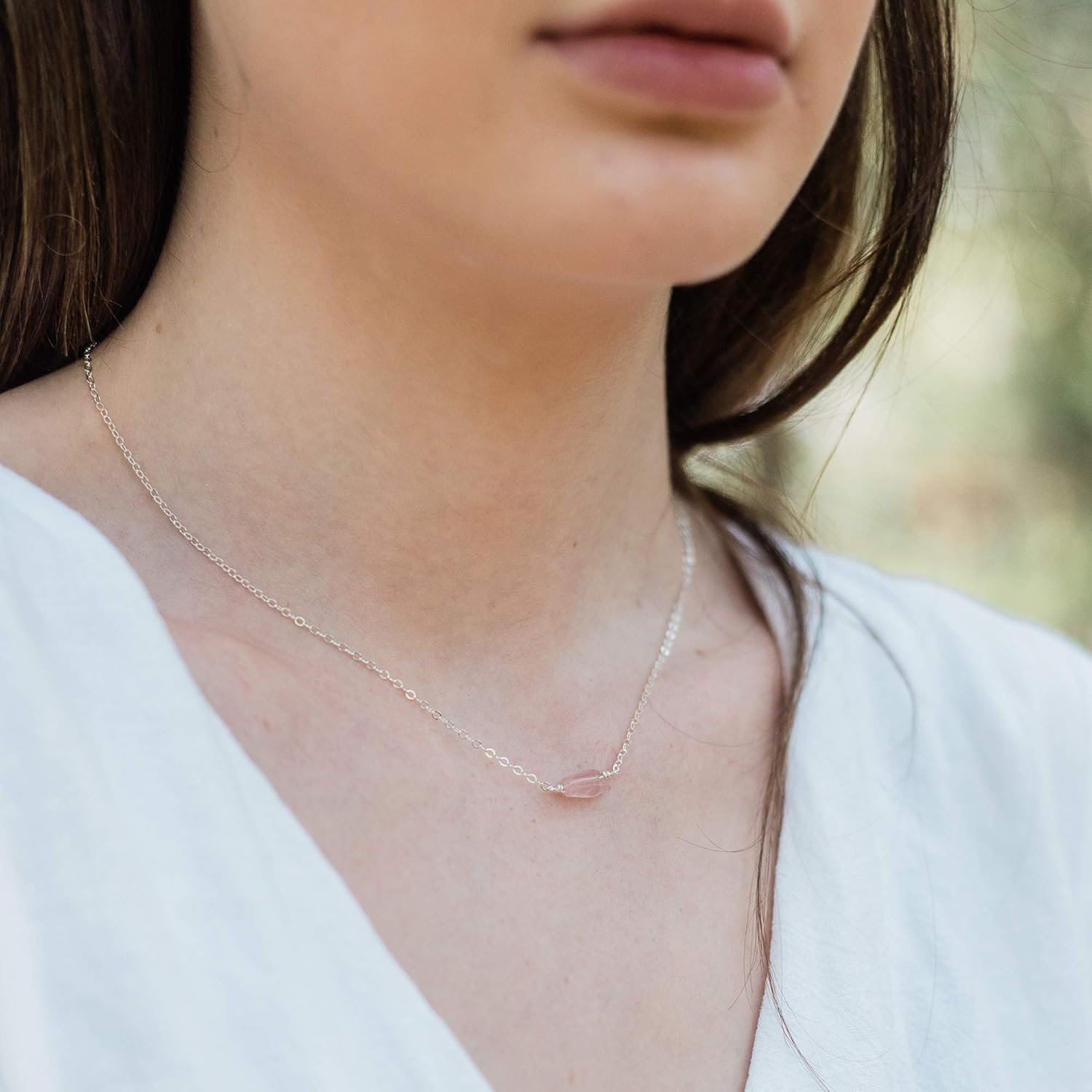 Luna Tide Rose Quartz Raw Nugget Necklace in Sterling Silver