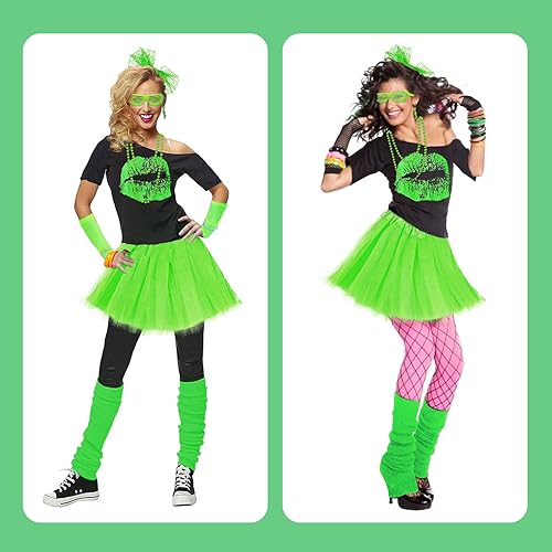 Miniatura 4 de Disfraz mejorado de los años 80 para mujer, conjunto de accesorios de disfraz de fiesta de los años 80 con camiseta, falda tutú, cintura, etc