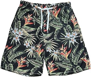 Beach Shorts for Men Summer 3-Pockets Quick-Dry Tropical Tree Printing Lace-Up Beach Shorts Swim Trunks Mens