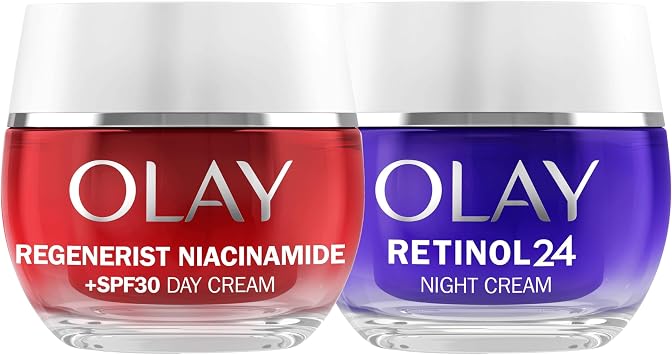 Olay Regenerist Niacinamide Day Cream Face Moisturiser SPF 30 50ml + Retinol 24 Night Cream Face Moisturiser 50ml, Skincare for Anti-Ageing, Hydration and Overnight Renewal