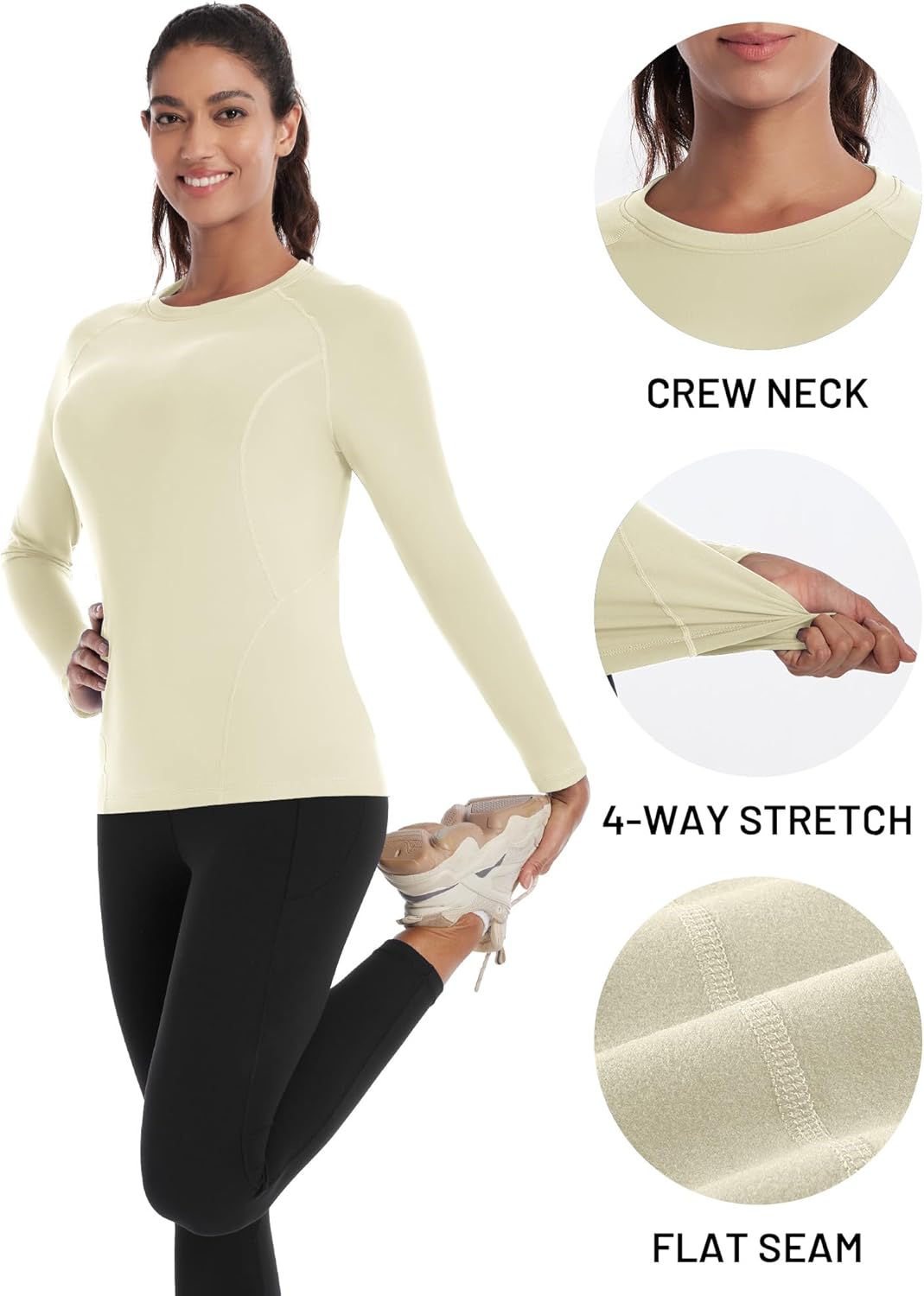 Runhit Thermal Shirts for Women Long Sleeve Compression Tops Fleece Lined Athletic Workout Soft Base Layer Cold Weather - Image 3