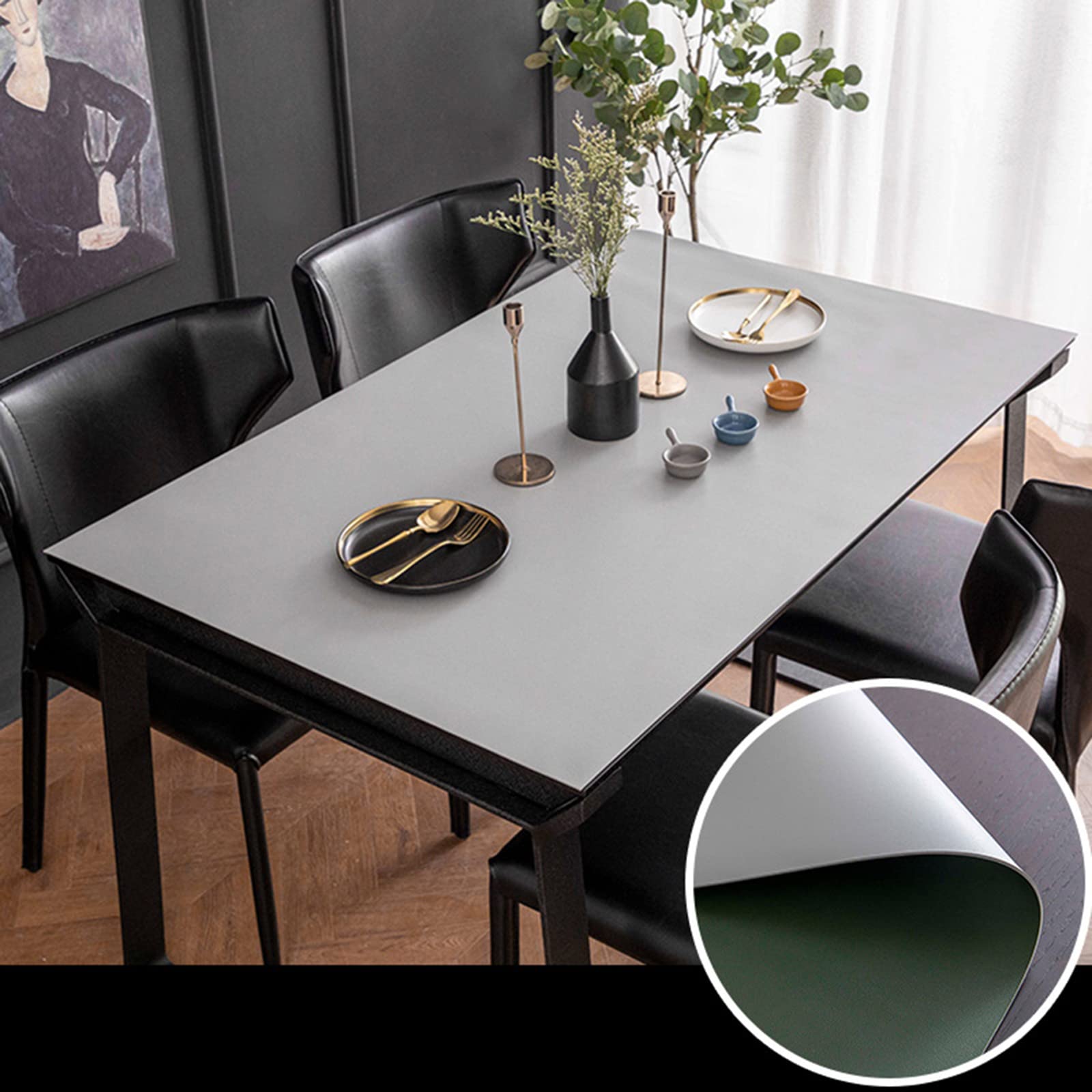 Mantel de Cuero Impermeable Disponible por Ambos Lados Adecuado para Cocina, Sala de Estar, balcón y Oficina Verde Oscuro + Gris 80 * 140cm