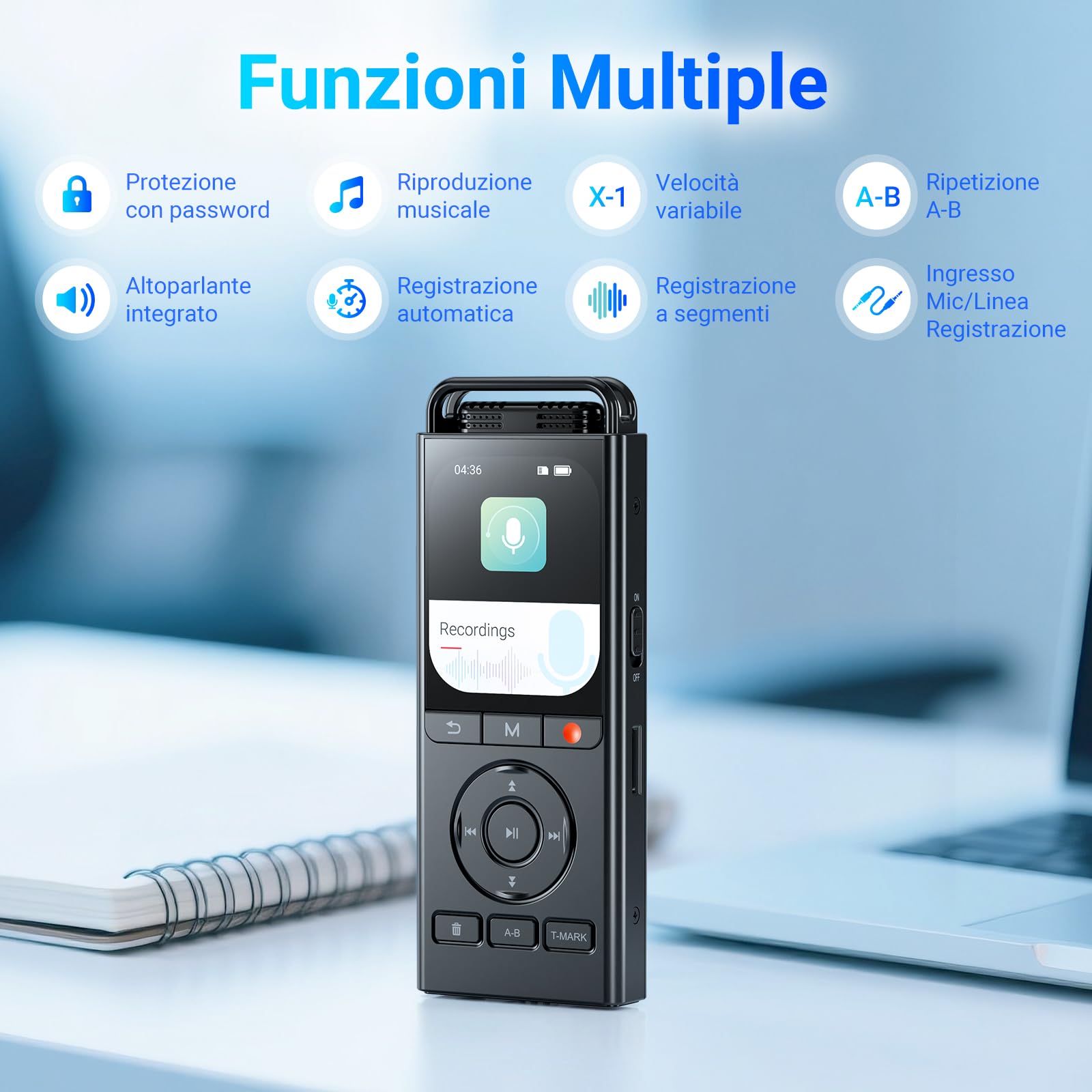 MECHEN 144 GB Registratore Vocale Digitale, Registratore Vocale Attivato con Tempo di Registrazione 10.000 h, Audio HD 3072Kbps, Riduzione del Rumore, Modalità Prima, Password e Riproduzione (V06)