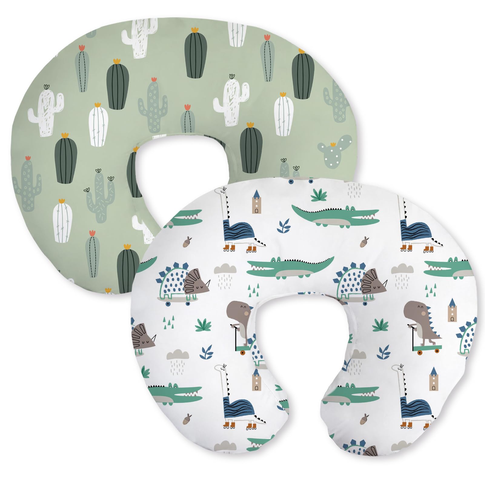 Little Grape Land Nursing Pillow Covers 2 Pack, Soft &amp; Breathable Removable Breastfeeding Pillows Covers for Feeding Pillows, Nursing Pillow Slipcover for Baby Girls Boys, (Catus &amp; Crocdile)
