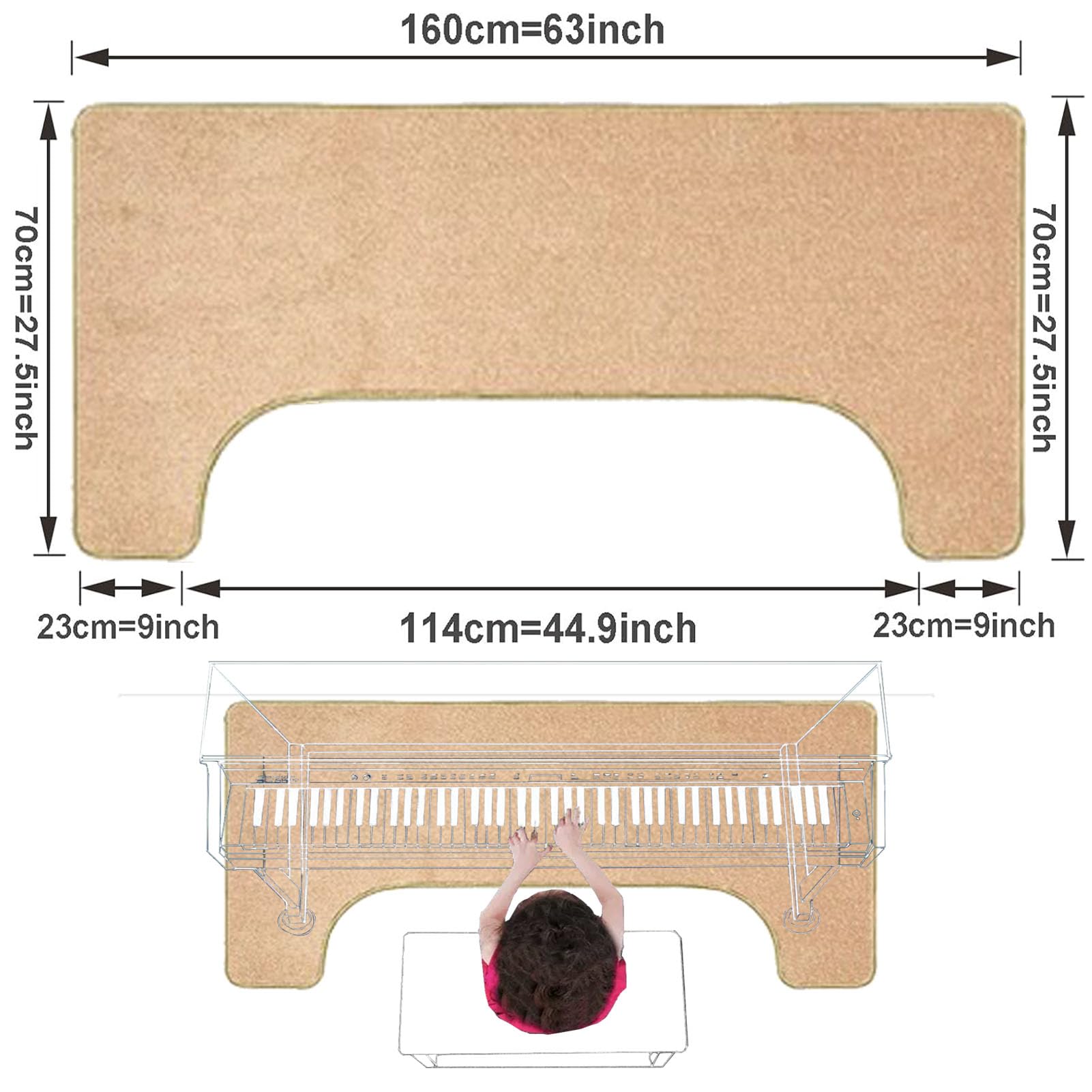 Tappeto Insonorizzante Fonoassorbente per Verticale Pianoforte Tappeto per Batteria Acustica Tappeti Antiscivolo Tappeto a Tamburo Tappetino Insonorizzato 160 x 70 cm