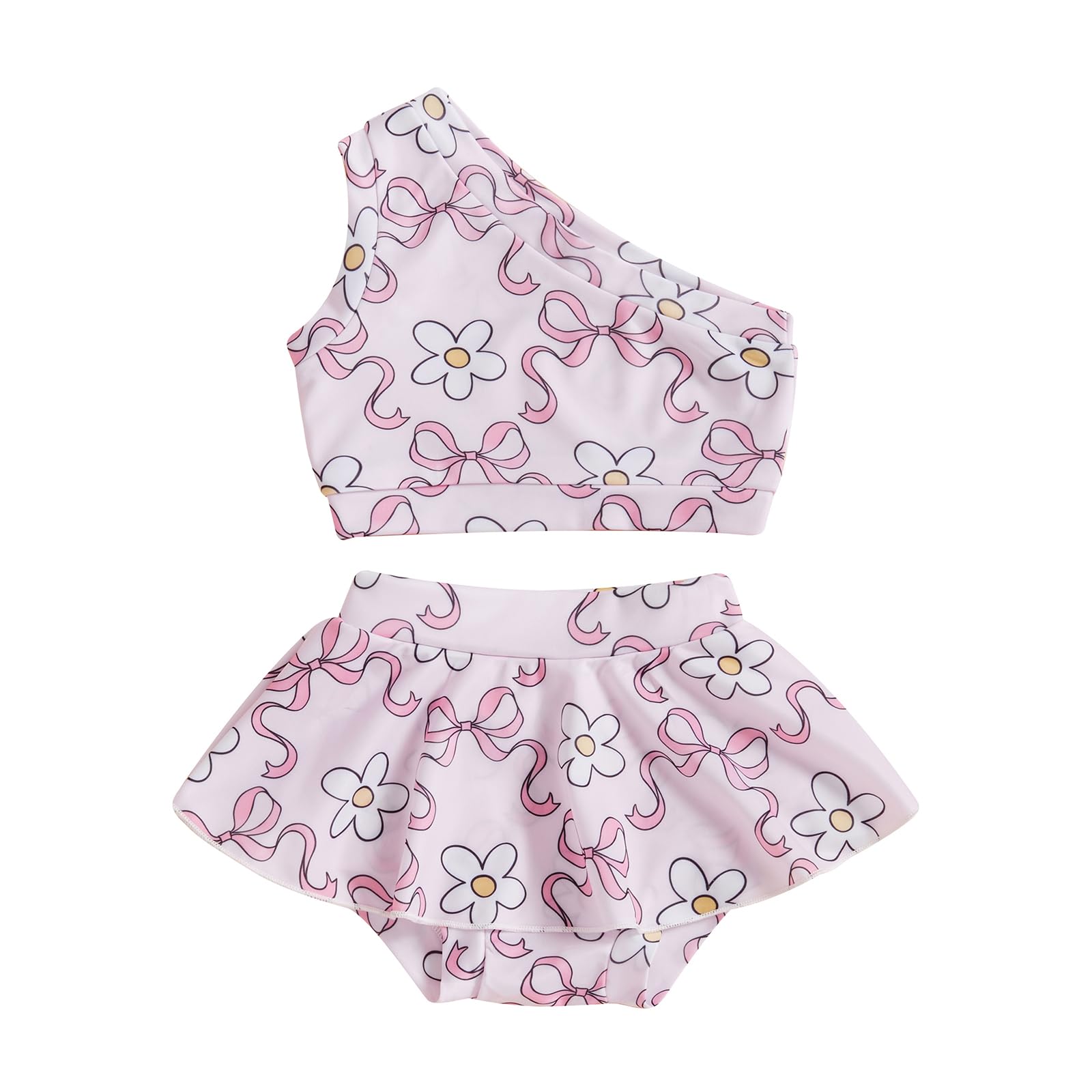 Toddler Baby Girl Two Piece Swimsuit Floral One Shoulder Crop Top Tutu Skirt Bathing Suit Summer Swimwear Tankini (Pink-A, 2-3T)
