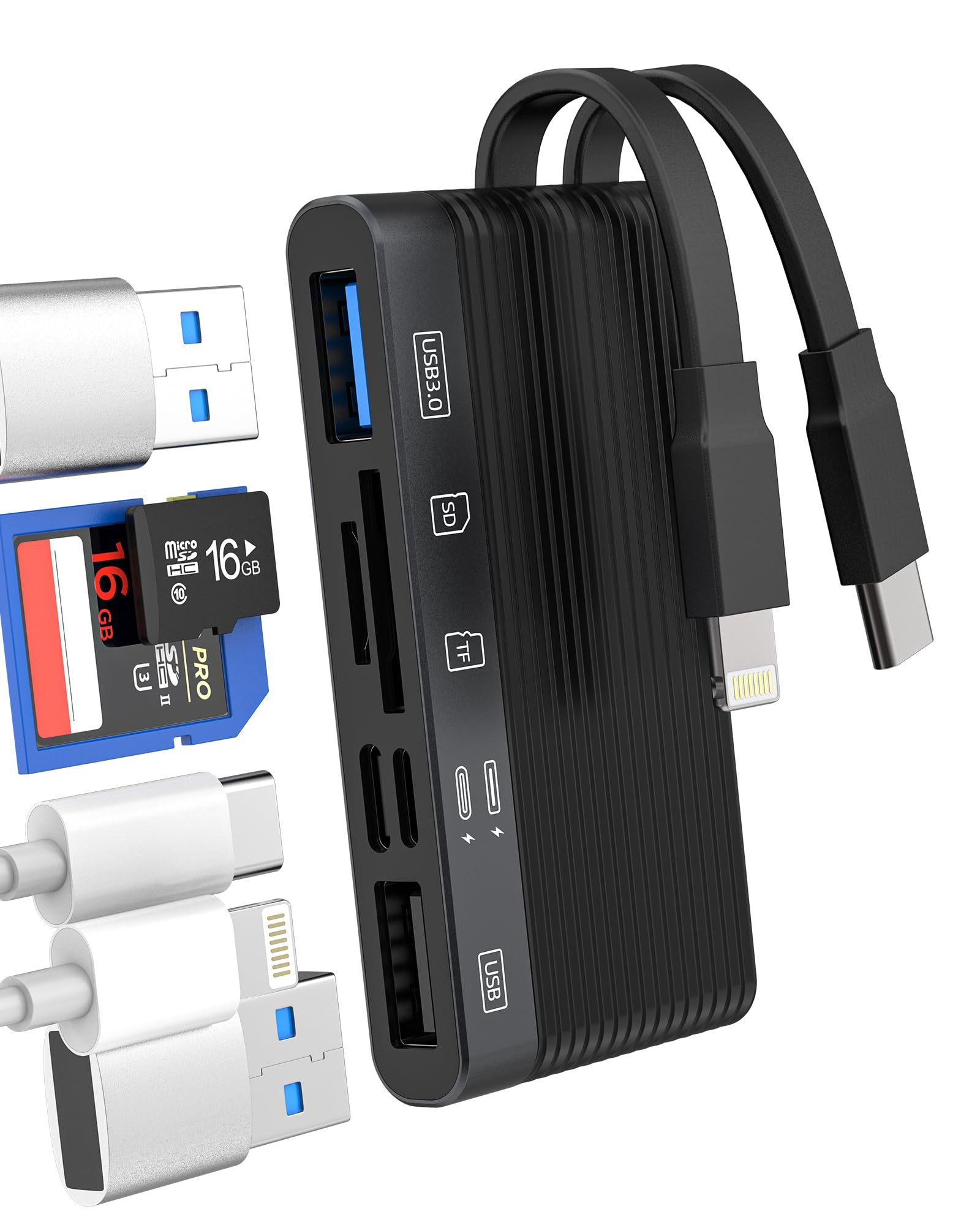 USB C Lightning to SD Card Reader USB Adapter(6 in 2)Type C OTG 3.0 2.0 Charging Dongle for iPhone 16 15 14 Pro Camera Micro SD TF Memory Transfer for iPad for Apple Flash Drive Compatible for Samsung-image-12