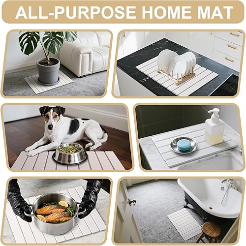 Miniatura 4 de Tapete de secado de piedra para encimera de cocina, tapete plegable grande de secado de platos de piedra, tapete de baño de tierra de diatomeas