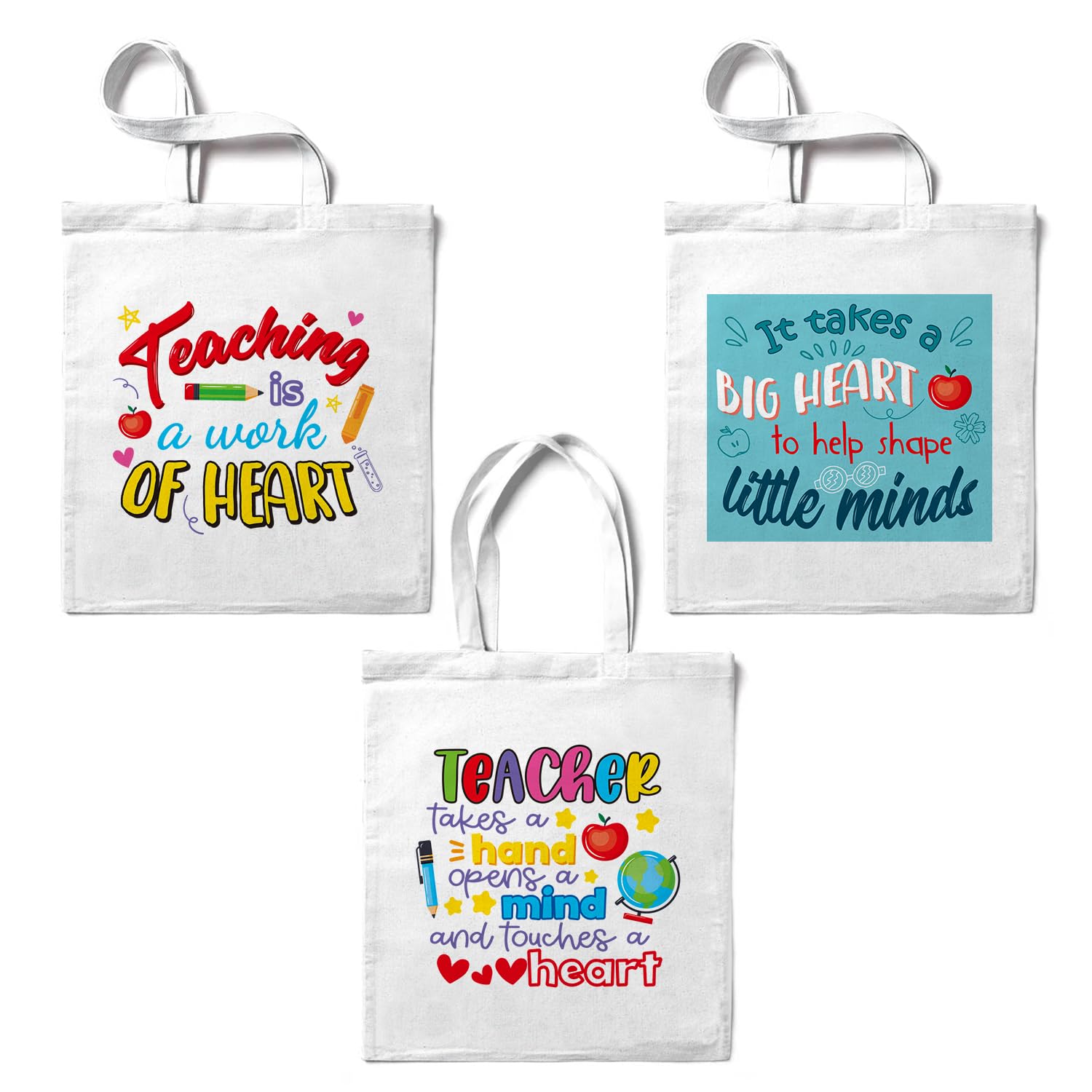 PARSUP 3PCS Teacher Appreciation Basket Bags for Kids Canvas Tote Bags for Students Carrying Thank You Teacher Gift Container with Handle