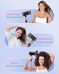 Foldable Portable Ionic Hair Dryer 1600W - Compact Mini Blow Dryer with Diffuser, Concentrator & Comb Nozzle, Intelligent Temperature Control, Low Noise for Home/Salon/Travel