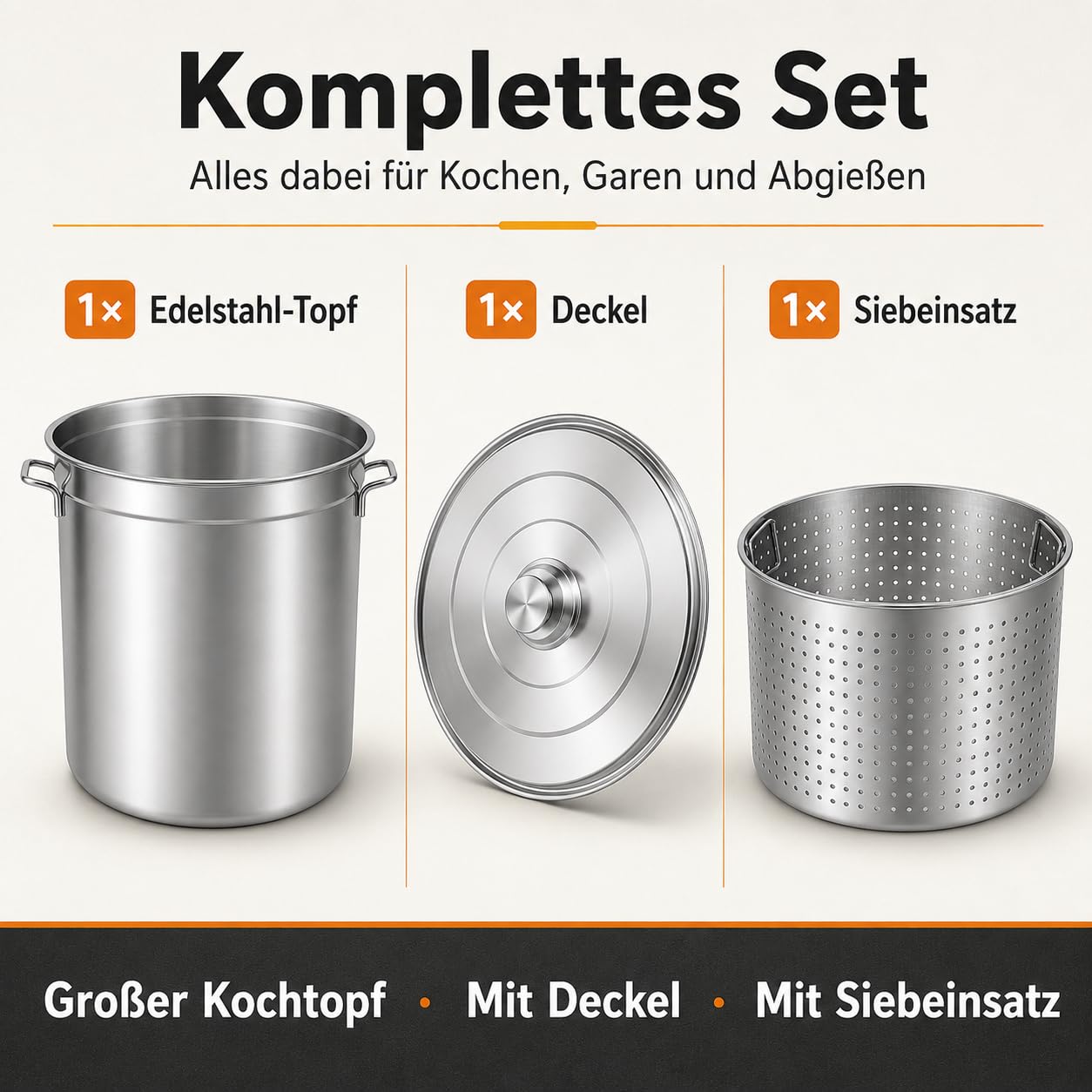 Olla para sopa de 100 L con tapa y cesta colador, acero inoxidable compatible con inducción, olla grande de 50 qt para gastronomía, freír y guisar
