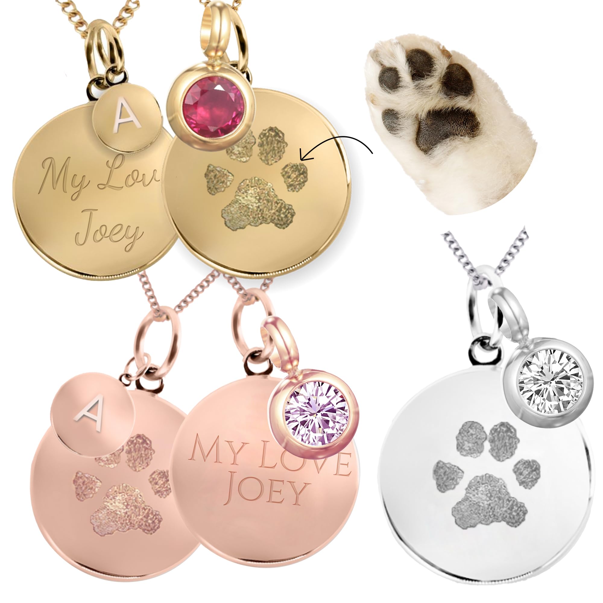 Collana personalizzata con impronta di zampa: nome personalizzato e pietra portafortuna, commemorativo per animali domestici - Italia