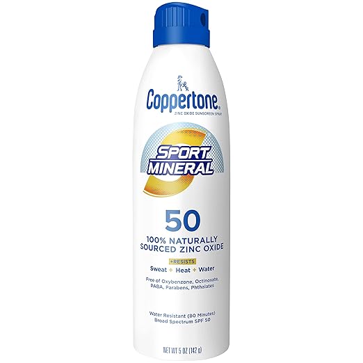 Coppertone SPORT Sunscreen Spray SPF 50, Zinc Oxide Mineral Sunscreen, Water Resistant Spray - SPF 50, 5 Oz