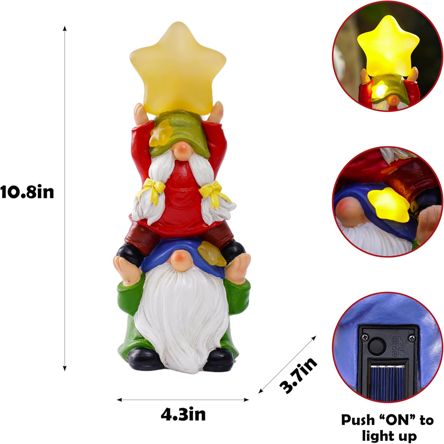 Solar Garden Gnomes Outdoor Statue with Solar Lights, 11" Figurine Lights Solar Garden Outdoor Decorations for Patio,Yard,Lawn Ornament,Mom Gift Unique Housewarming Gifts - Image 2