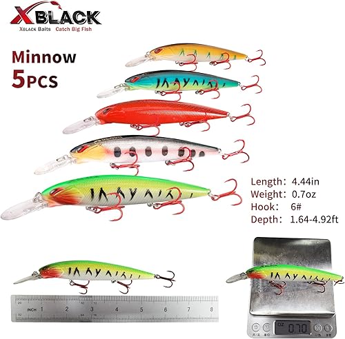 Miniatura 2 de XBLACK Fishing Lures Set Minnow Crankbaits Pencil Jointed Popper VIB Lures Fishing Lures Kit 5PCS for Bass Trout in Saltwater and Freshwater, XBLACK