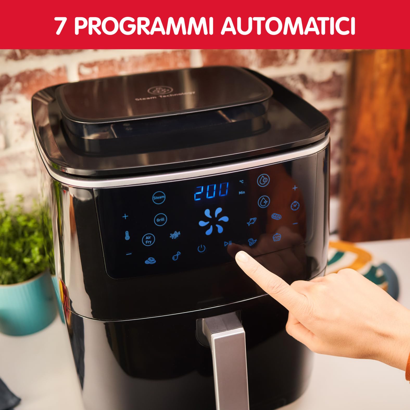 Easy Fry Grill & Steam, 3 in 1, Friggitrice ad Aria + Griglia + Vaporiera, 7 Programmi Automatici, Temperatura Regolabile, Capacità 6.5 L, Timer AL2018