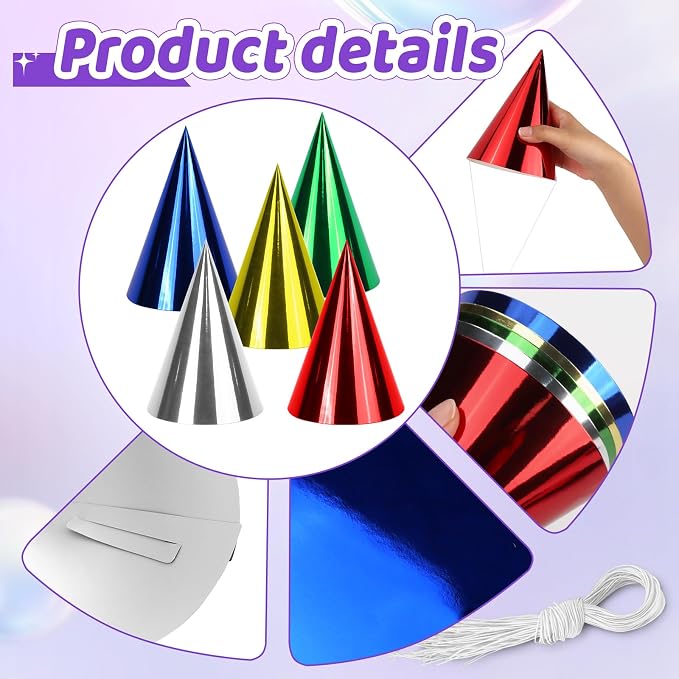 40 Pack Colorful Birthday Party Hats for Kids miniatura 4