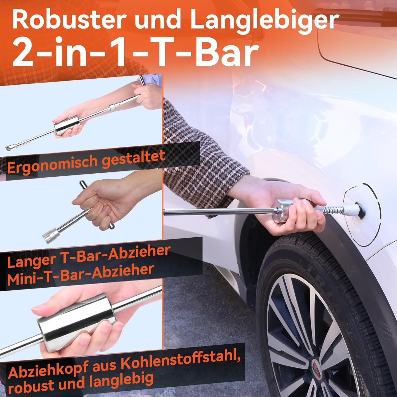 PDR TOOLS Auto Dellen Reparatur Set, Ausbeulwerkzeug Set mit Zugbrücke und Montagekissen, Karosserie Werkzeug für Hagelschaden und Beulenreparatur, Luftkissen und Gummihammer