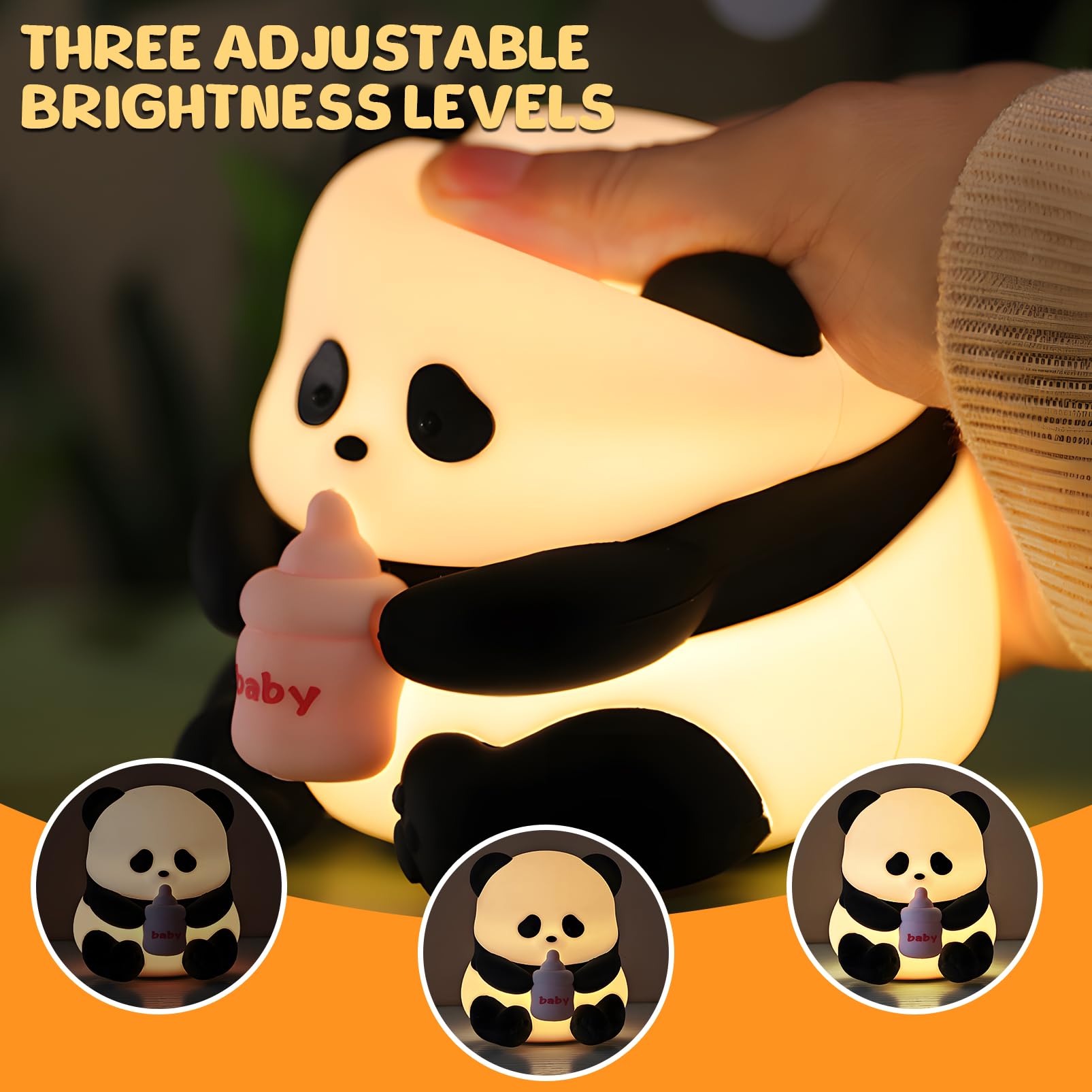 Luce Notturna Bambini, Panda Luci Notturna Ricaricabile con Timer, 7 Colori Lampada Notturna per Bambini , Silicone Lampada da Tavolo Bambini Touch,Luce Notturna Neonato, Regalo Neonato Bambini