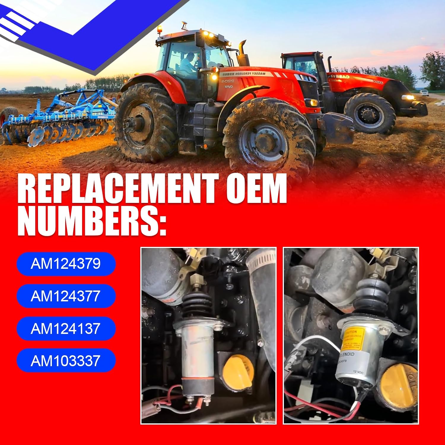 SMMS AM124379 AM124377 Fuel Shut Off Solenoid Valve for John Deere Tractors 415 425 445 455 F915 F925 F935 Replaces OE: AM124137, AM103337