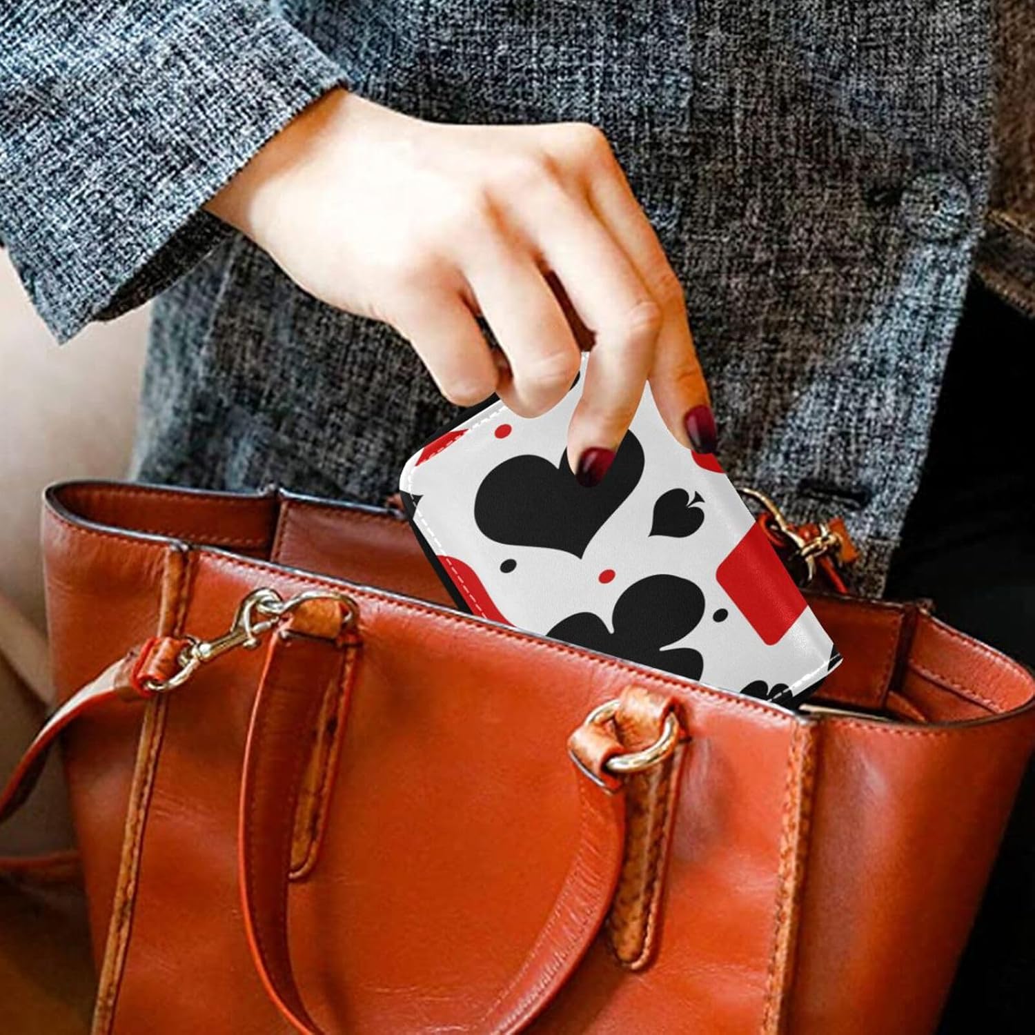 Bolaz Leather Credit Card Holder Zipper Card Wallet Slim Organizer Case Business Card Case Playing Card Pattern for Woman Man - Image 6