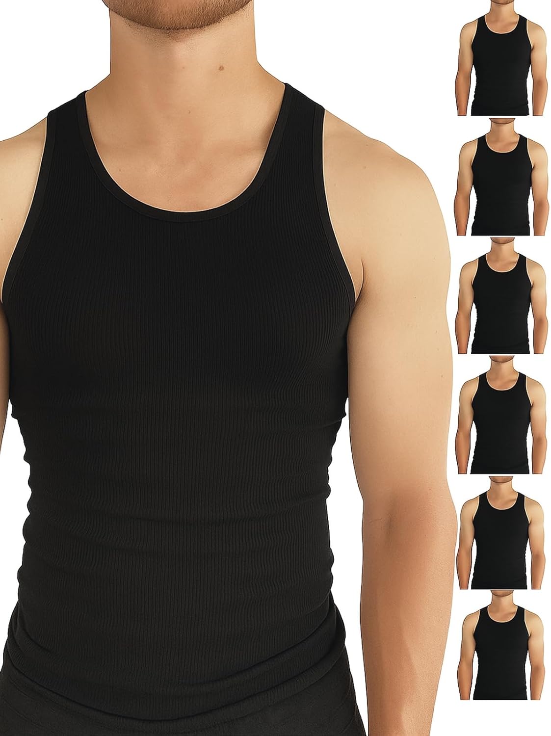 BROOKLYN VERTICAL Mens 6-Pack Tank Tops | Moisture-Wicking Ribbed Lightweight Undershirts