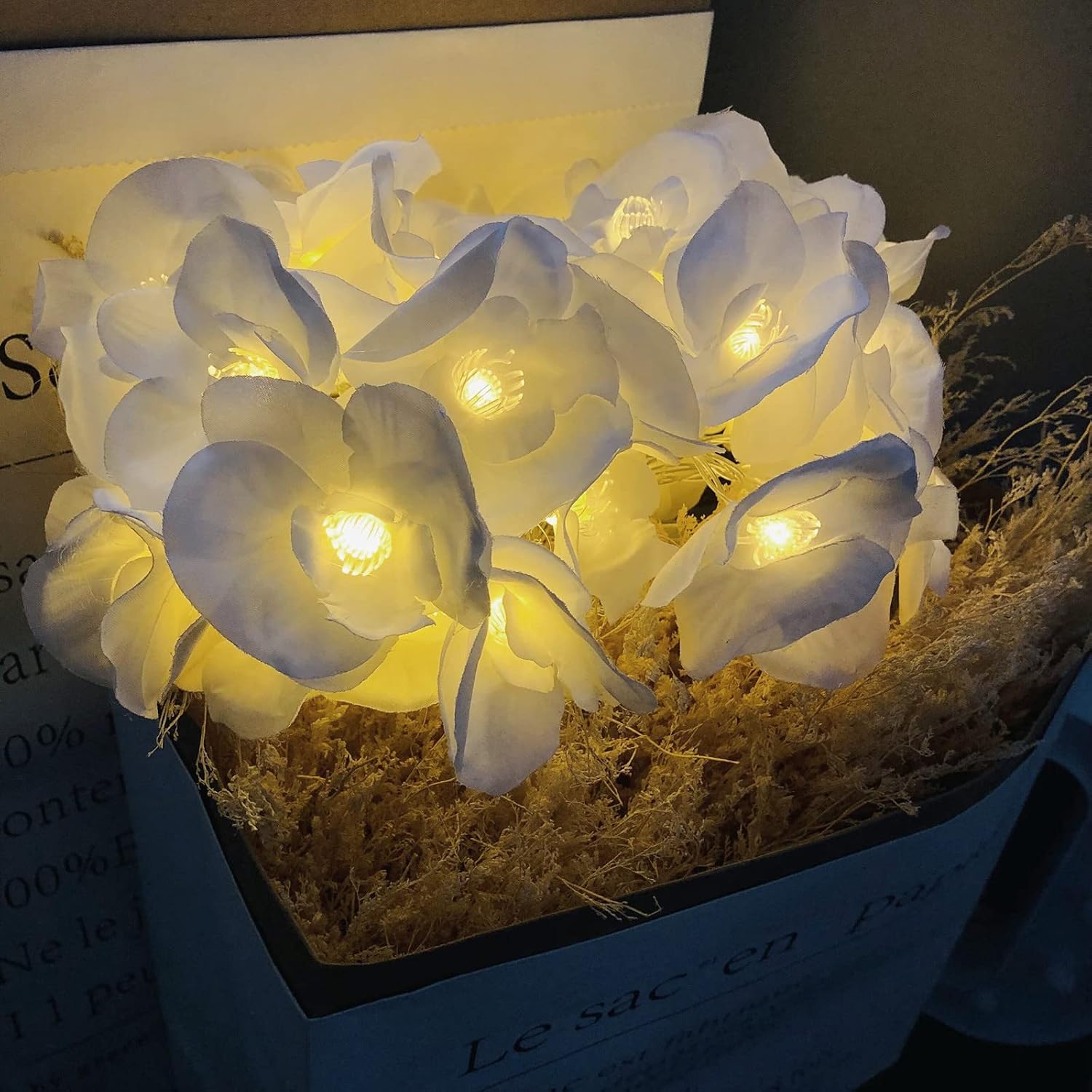 9.8FT 20 LED Artificial Phalaenopsis Lights Orchid Fairy String Light with 8 Modes Remote and Battery Box for Valentine's Day, Wedding, Room, Garden, Christmas, Patio, Festival Party Decor (White) image 5