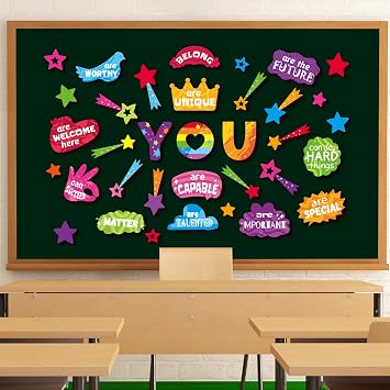 Qpout 34Pcs Classroom Bulletin Board Signs Welcome Back to School Classrooms Decorations Positive Affirmations Stickers Set School Office Home Teacher Wall Door Decor Supplies