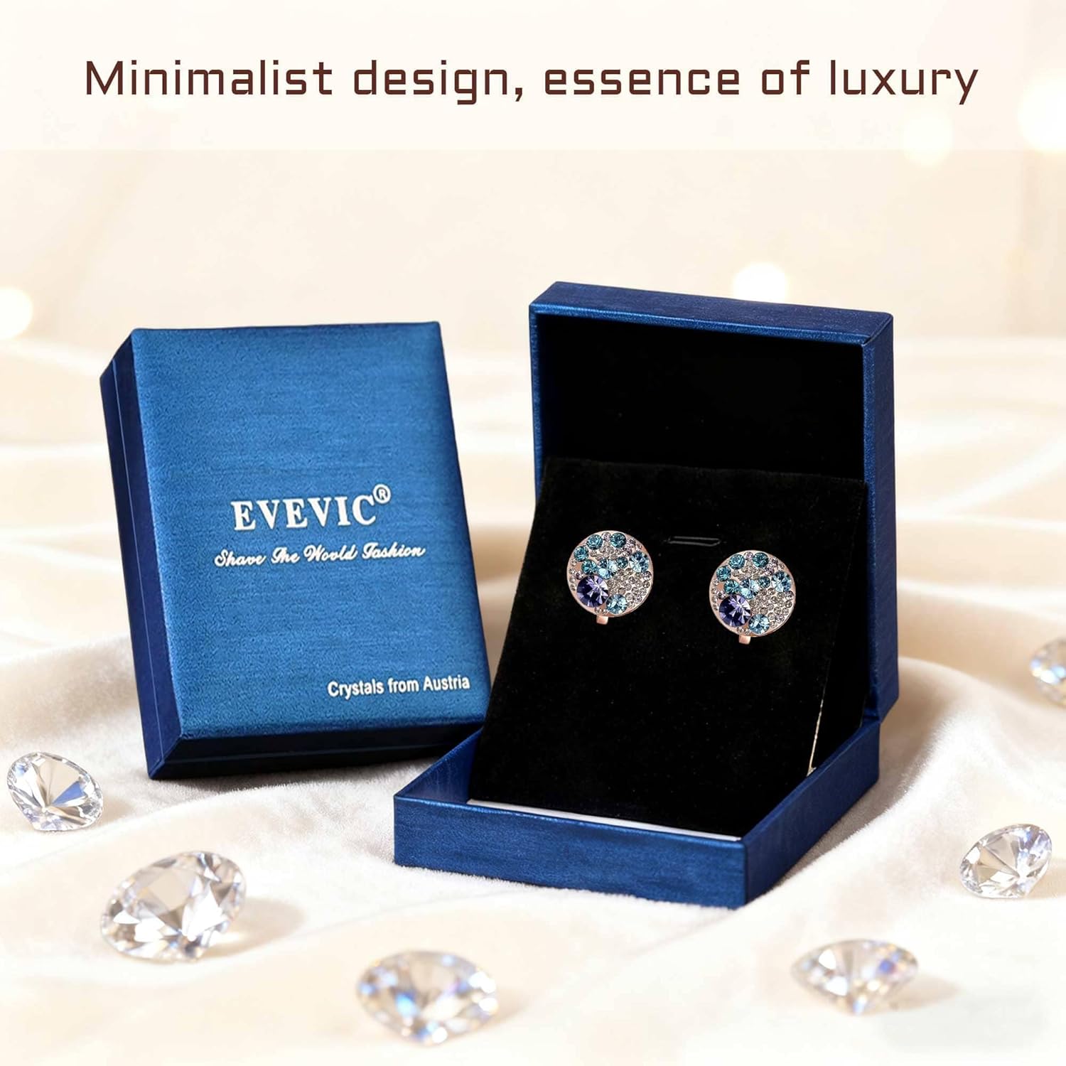 EVEVIC Austrian Crystal Multicolored Cilp On Earrings for Women 14K Gold Plated Non Pierced for Sensitive Ears Jewelry Gifts - Image 7