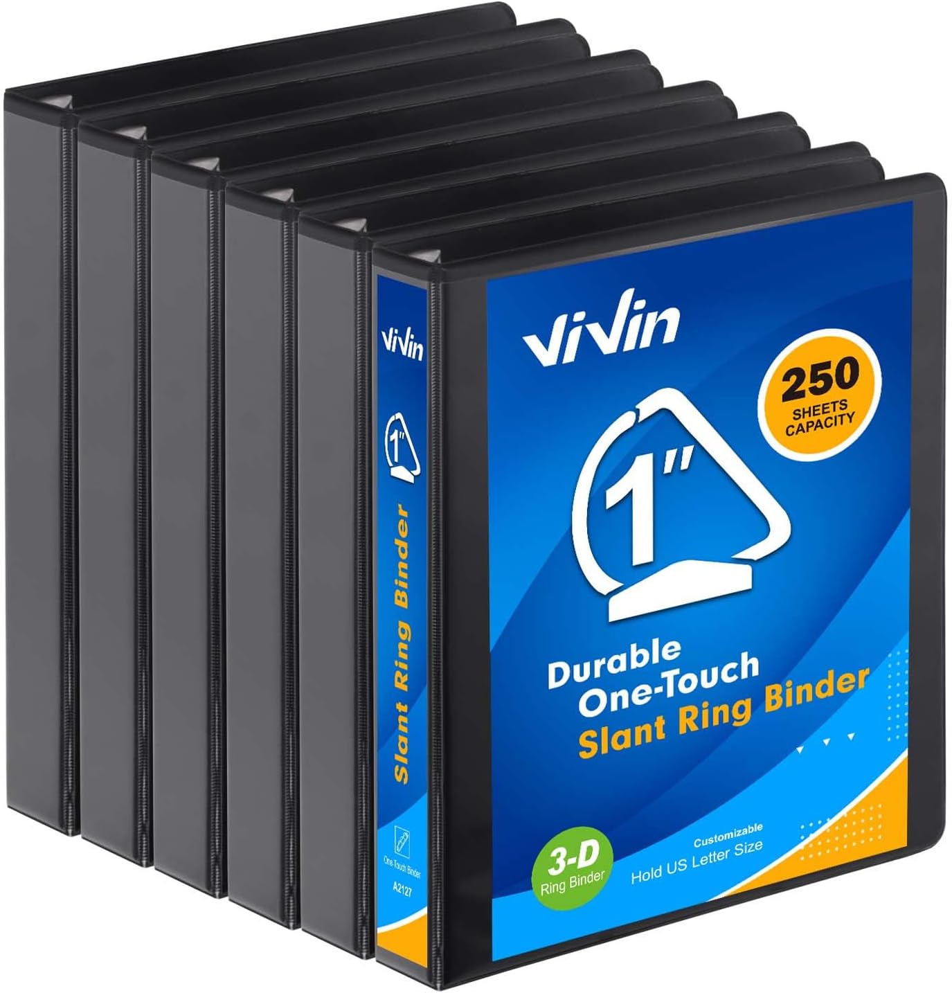ViVin 1" One Touch Ring View Binder, 1 Inch Slant D 3 Ring