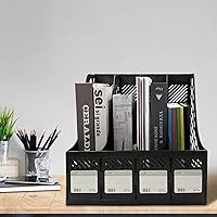 Vista 7 de Ysenchan - Organizador de escritorio y archivo de revistas de plástico, organizador de carpetas con 4 compartimentos verticales para la organización