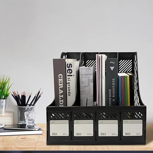 Vista 7 de Ysenchan Soporte de plástico para archivos y organizador de escritorio, 4 compartimentos verticales, organizador de carpetas de archivos