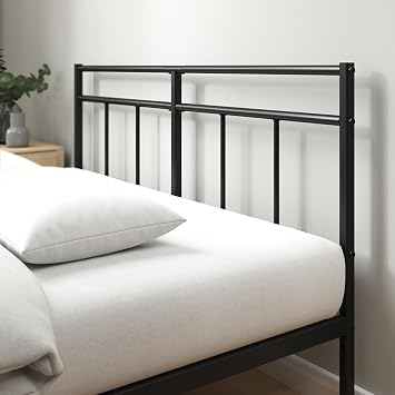 Zinus Elias Classic Double Metal Bed Frame with Headboard (135 x 190 cm) – Steel Slat Support, Underbed Storage, Easy Assembly – Black