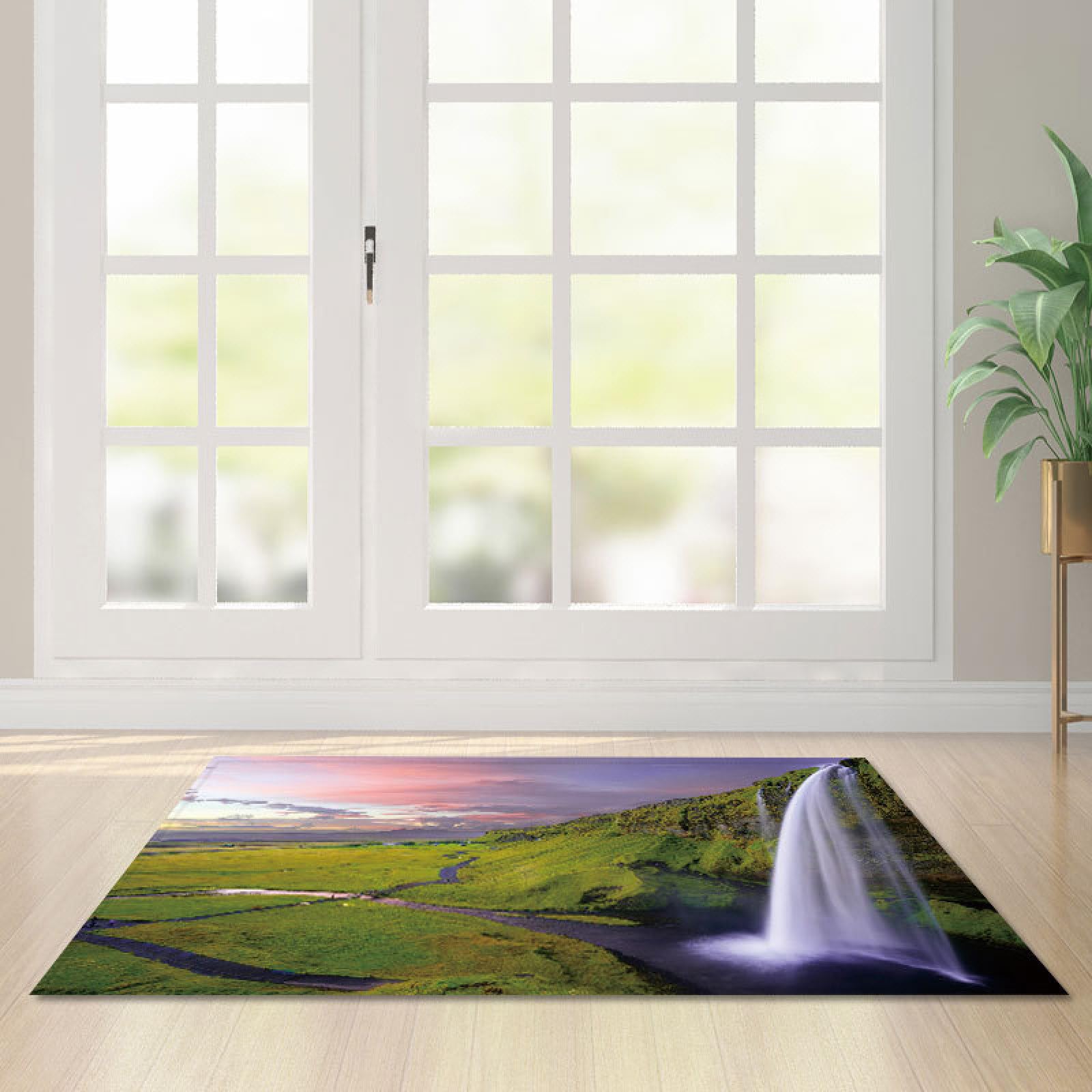 Tapis de salon vert et rose cascade 100x150cm pour une entrée accueillante
