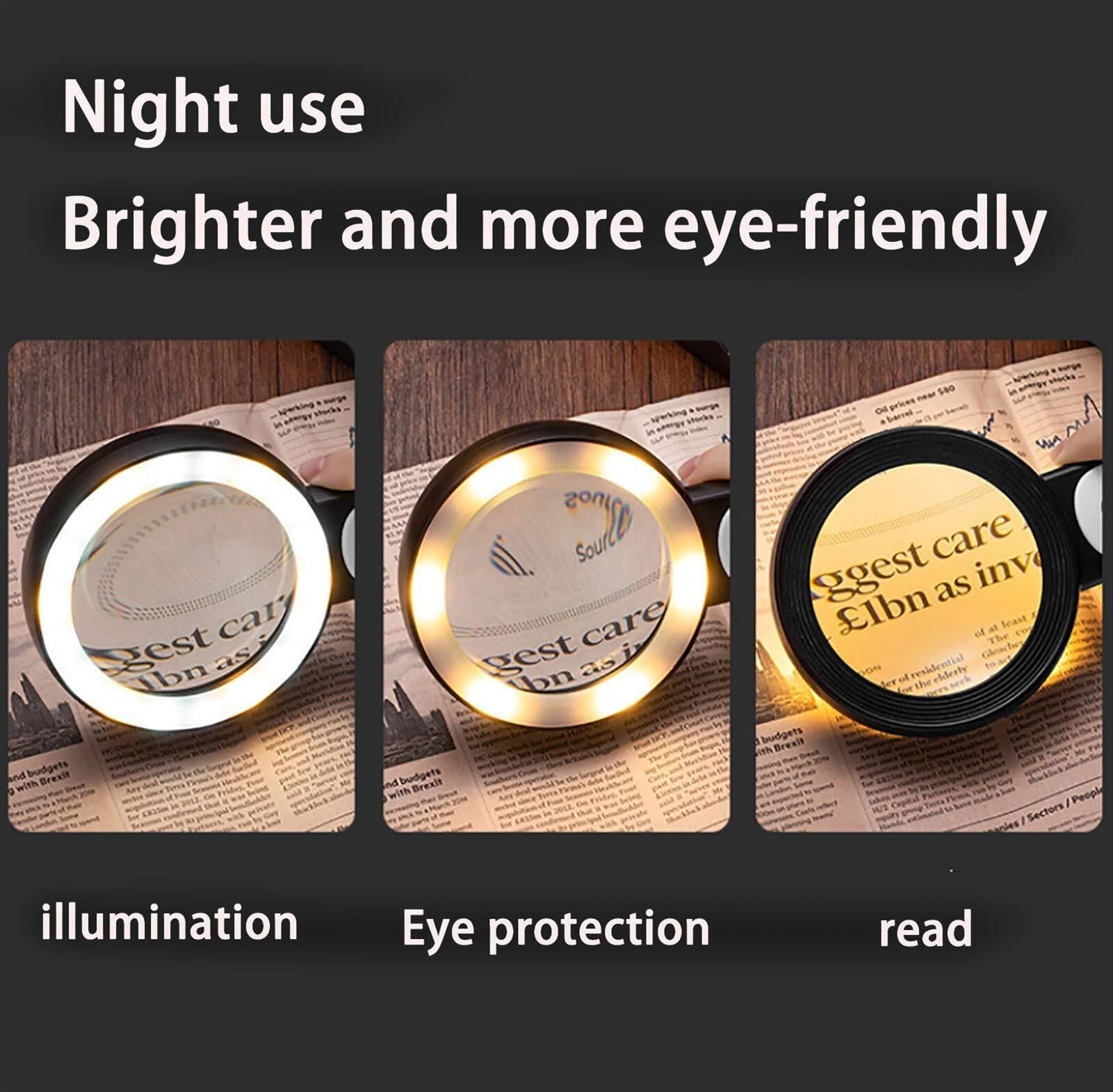Lupa 30X, Lupa Grande de Mano de 18 LED con luz, Lupa de Vidrio de 80 mm, Lupa iluminada para Lectura, mapas, Pasatiempos, Manualidades, visión Chaser of Light