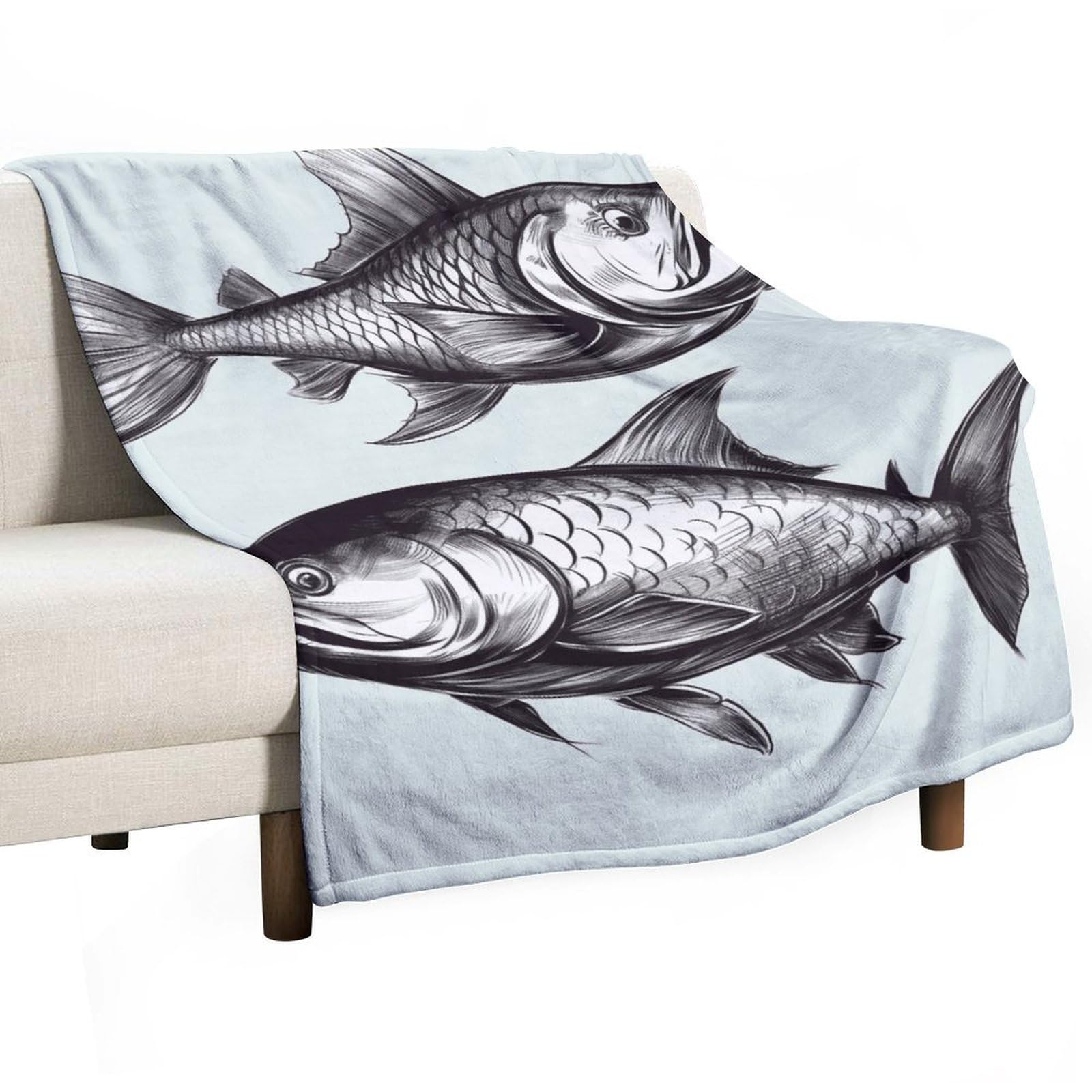Couverture en flanelle anti-froid légère avec imprimé poisson pour lit