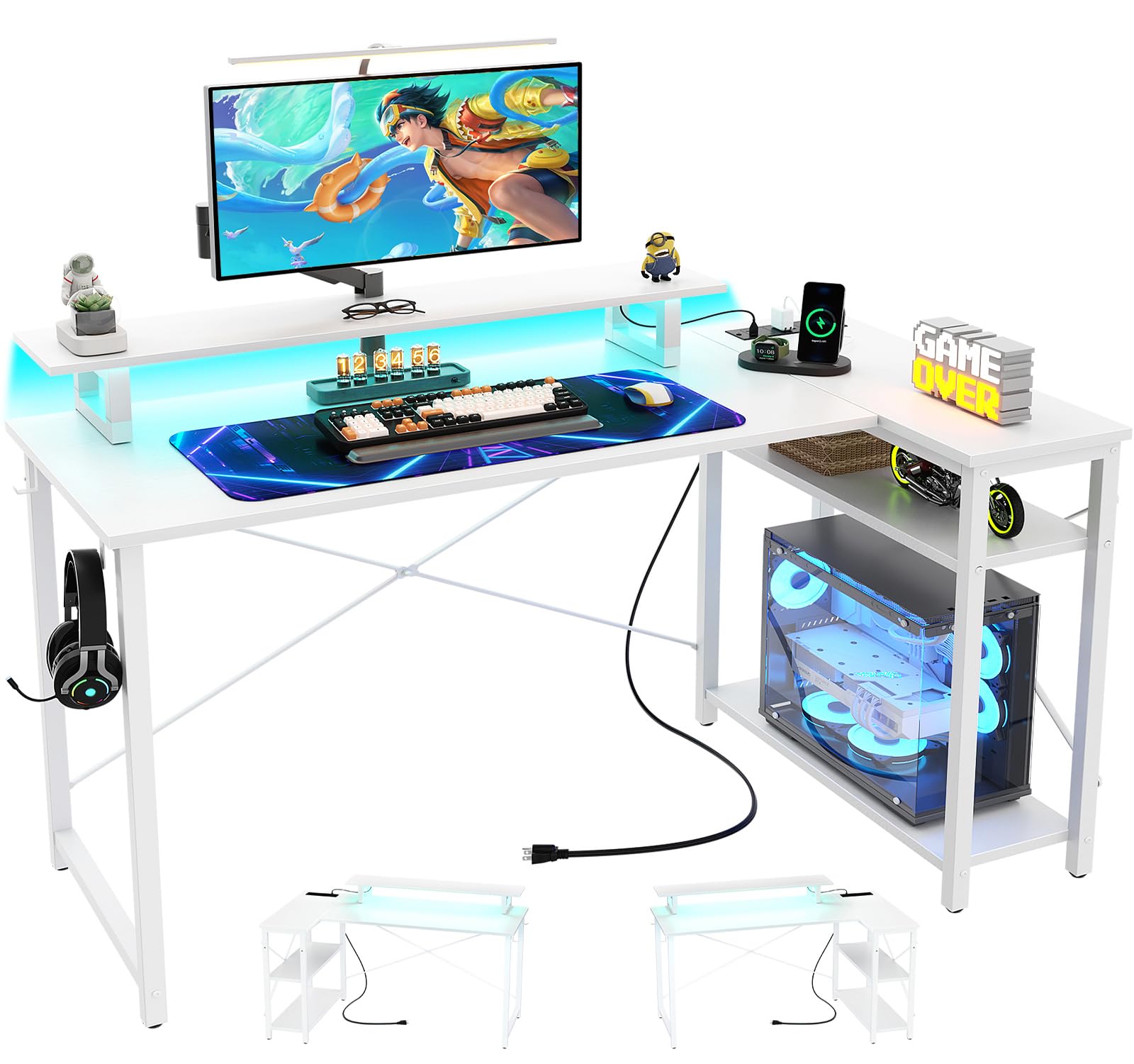 bureau gaming l led 120cm avec prises
