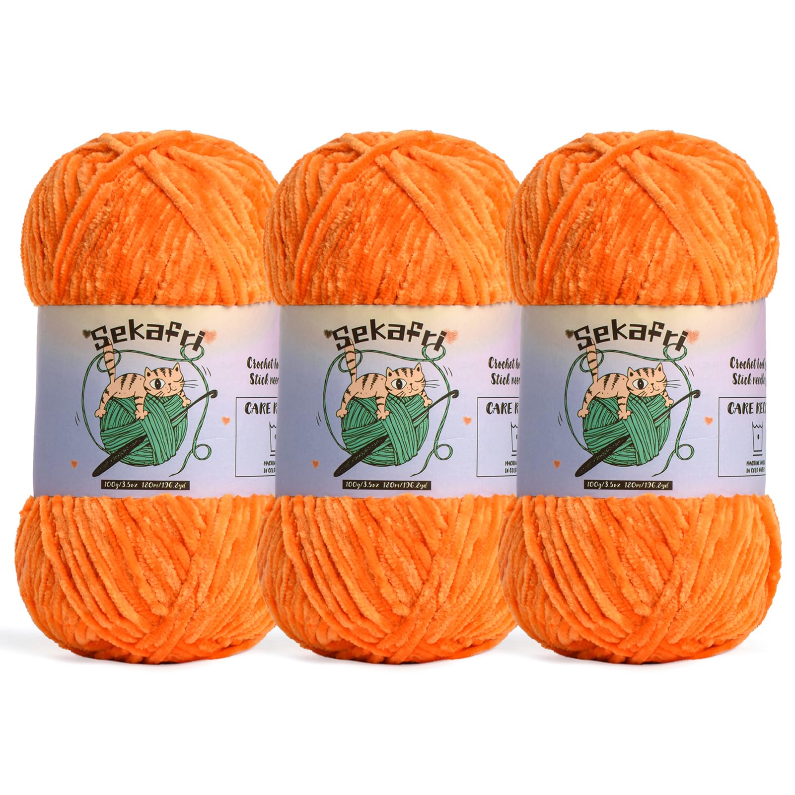 Fuzzy Chenille Yarn for Crocheting Amigurumi Crochet Yarn 3 Orange
