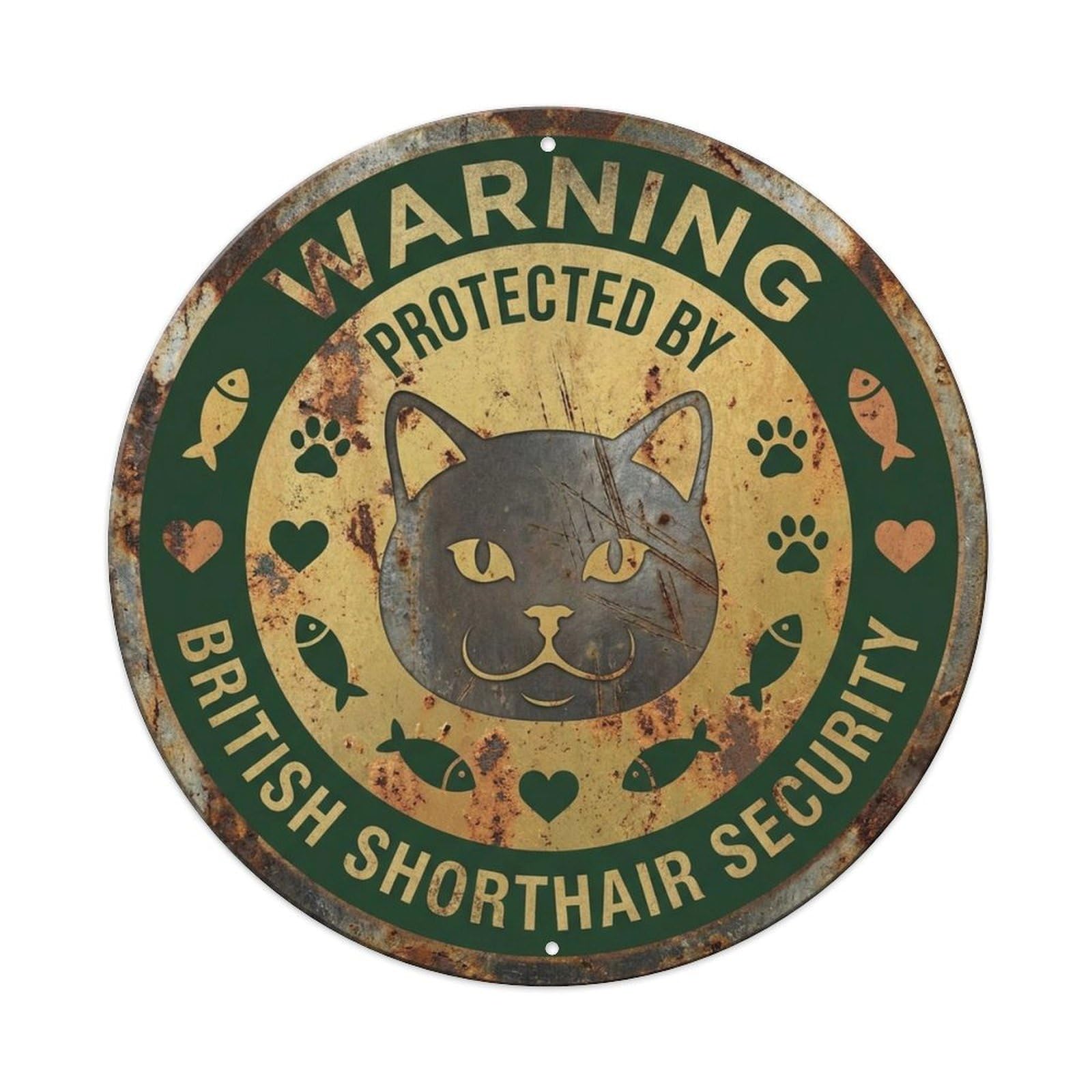 British Shorthair Security Warning Vintage Black Metal Tin Sign