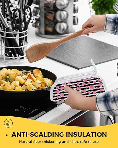 Miniatura 4 de 2 Packs Stripes Love Pot Holders Sets for Kitchen,Oven Pan Plate Bowl Pads Heat Proof Mat with Hanging Loop,Terry Cloth Potholders Soft Grip for