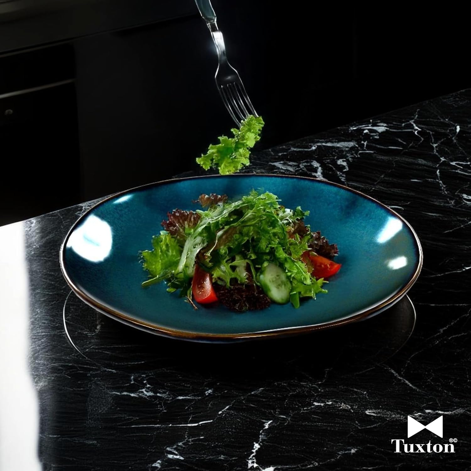 Tuxton China GAN-005 Plate, 9" Diameter, Round, Microwave and Dishwasher Safe, Oven Proof, Fully Vitrified, Ceramic, TuxTrendz, Artisan, Night Sky, Pack of 24