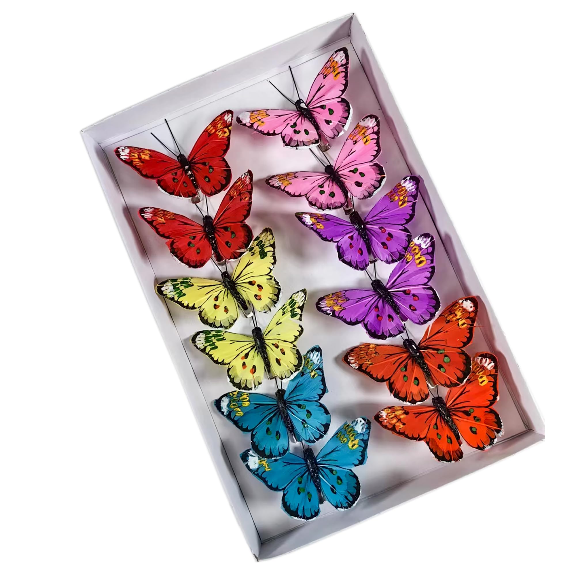 Feder-Schmetterlinge Bastelset – 12 Stück In 6 Farben, Mit Draht Für Deko & Blumenarrangements