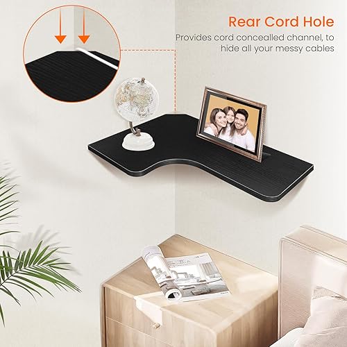 Miniatura 3 de Homode Estantes esquineros montados en la pared, juego de 3 estantes de esquina flotantes con agujero para cable, estante de exhibición colgante de