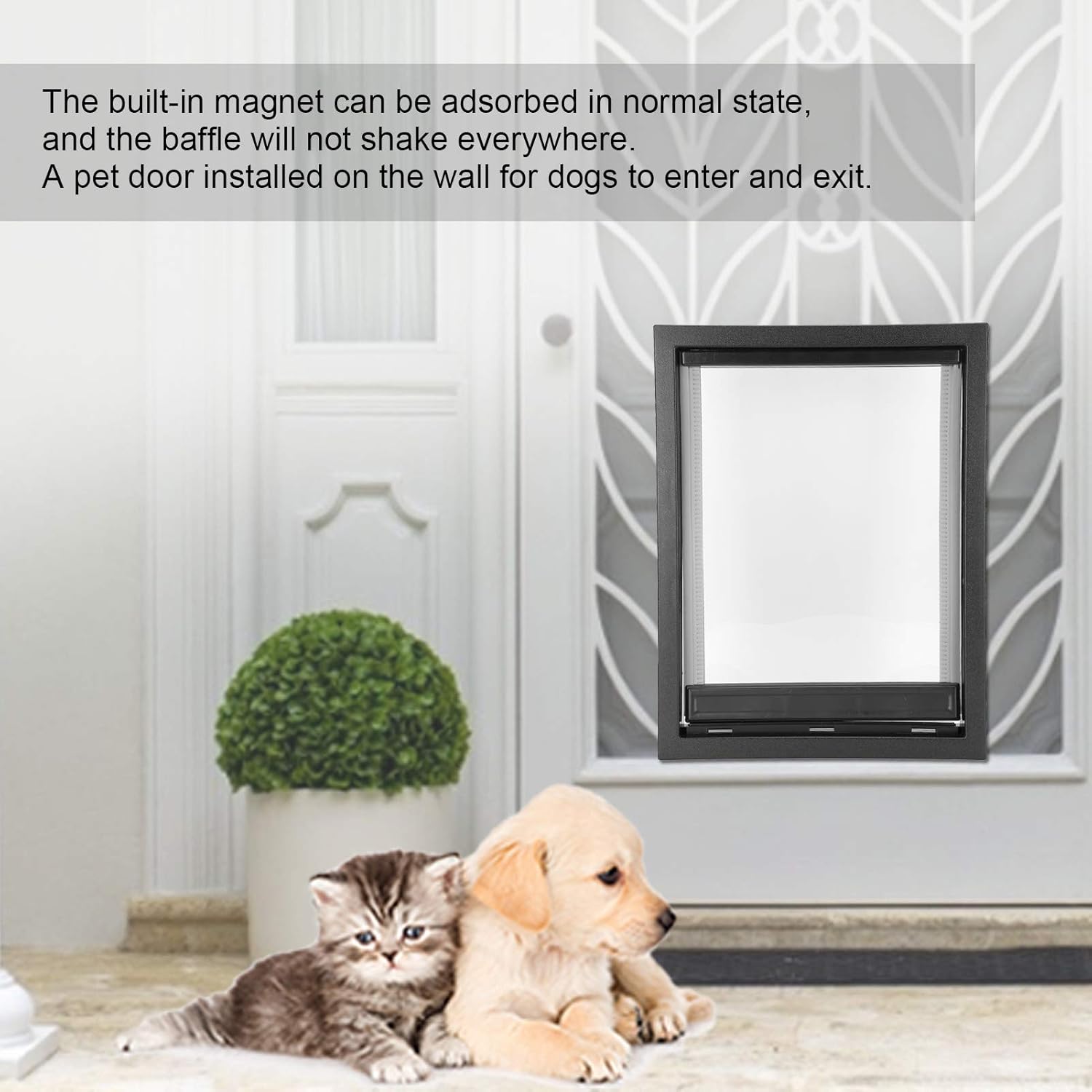 Dog Door Pet Dog Door Magnetic in and Out Removable Wall Black for Large Pets Medium Pets(Black)
