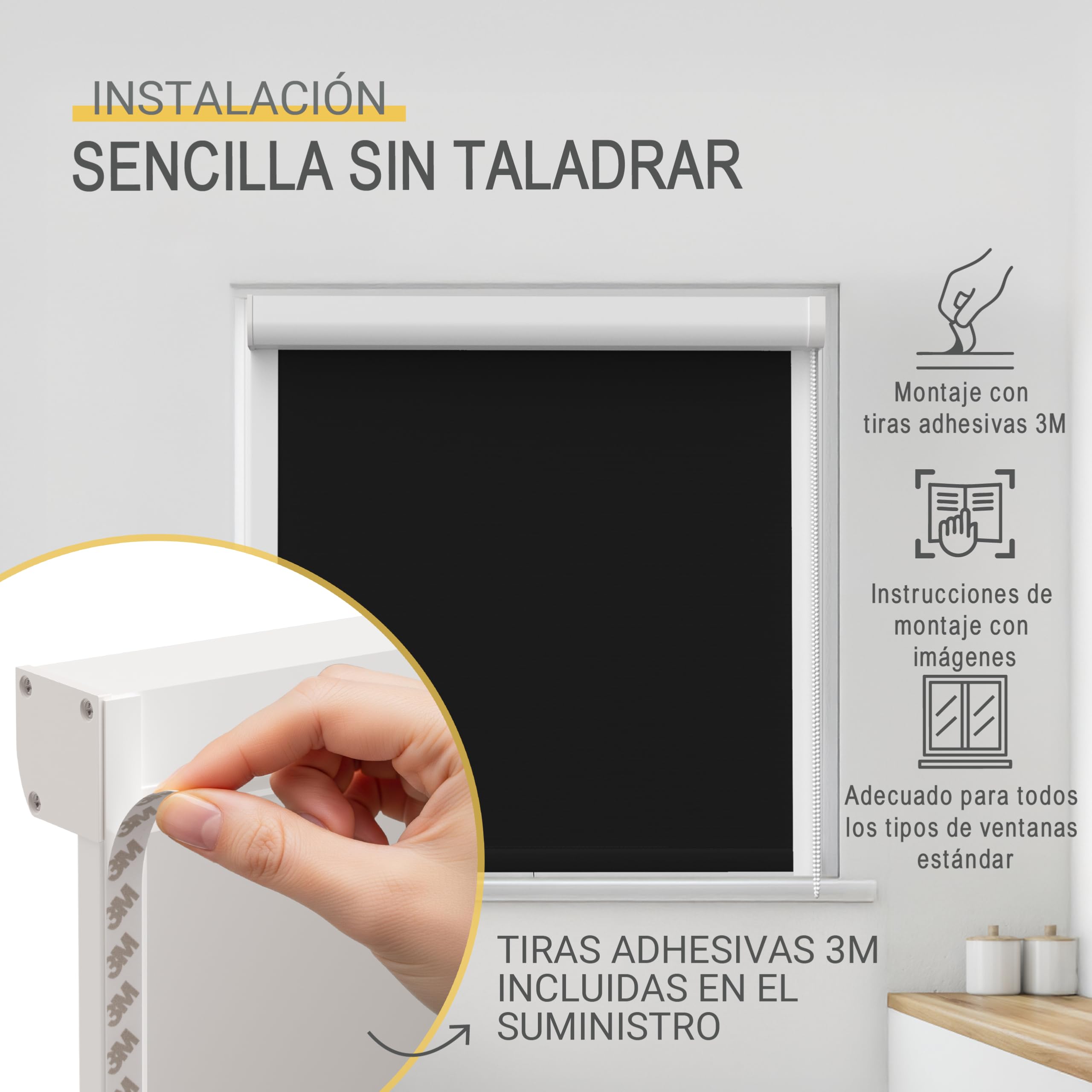 Sol Royal Sol Reflect Estor Enrollable oscurecente con rieles de guía | 100x175cm Negro Persiana de Estores cassette termico taladro opaco cortina SolReflect K24
