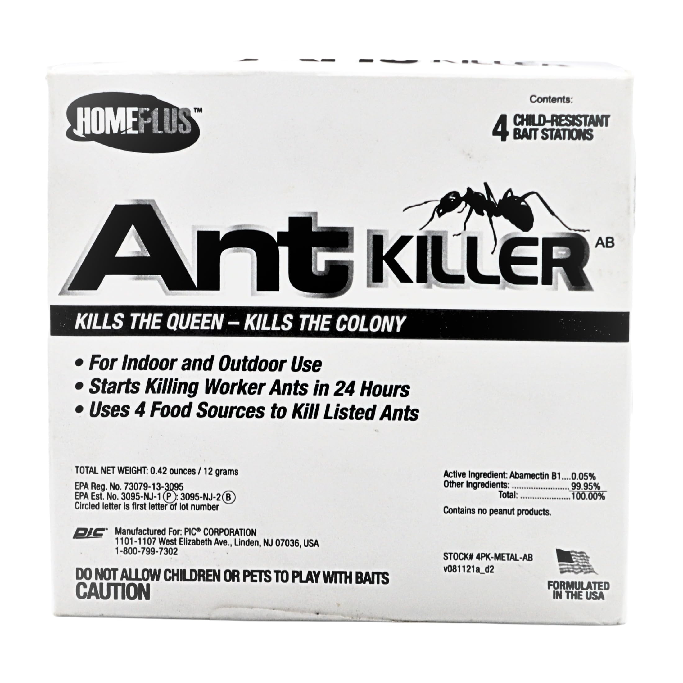 Homeplus Ant Bait Traps, Outdoor & Indoor Ant Killer, 4 Metal Stations with 4 Food-Based Attractants, Child-Resistant Design, Formulated with Abamectin B1, Ready-to-Use Bait Station